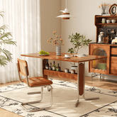 Square vintage dining and desk combo table with slate top, storage, and stainless steel legs